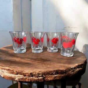 4 Vintage Libbey Rooster & Cherry Swanky Glasses